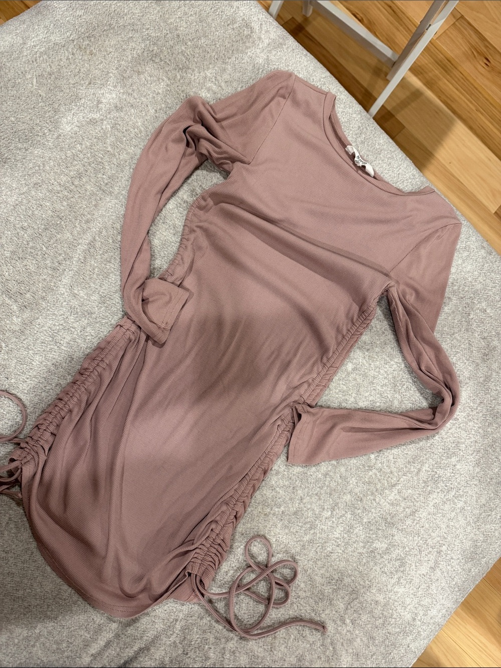BB Dakota Mauve Ruched Side-Tie Long Sleeve Mini Dress